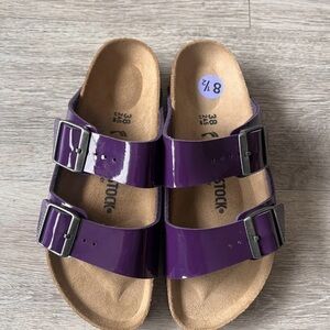 Birkenstock New w/o Box Arizona Plum Purple Birko Flor Patent 38 Size 7-7.5